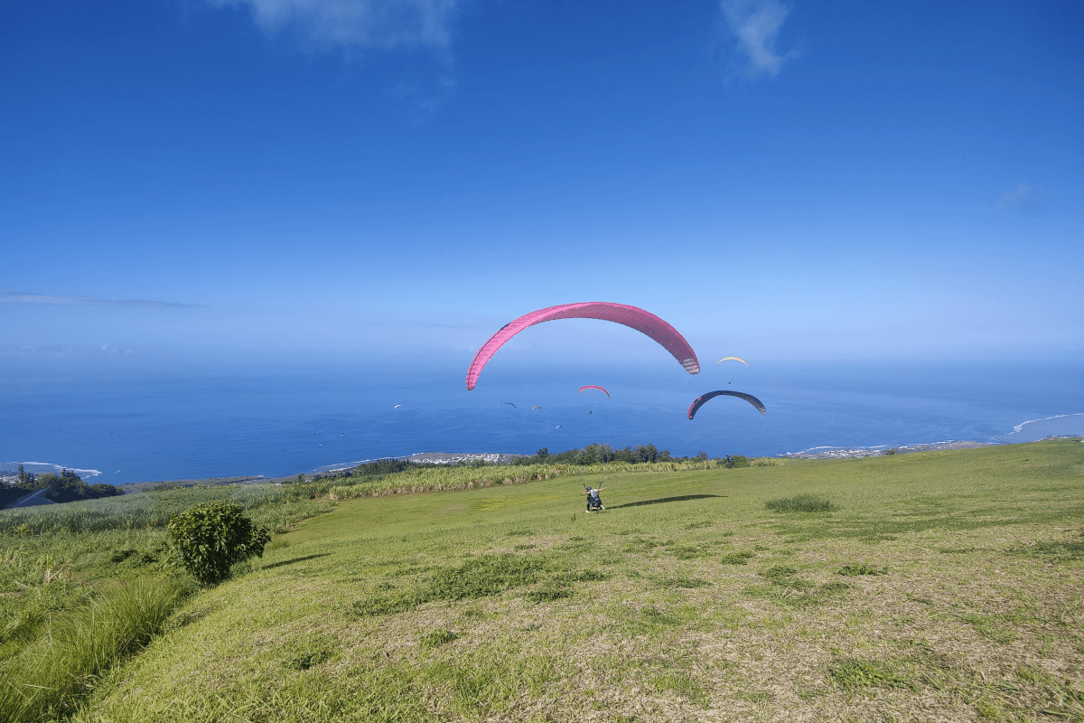 Paragliding takeoff at Colimaçons in Saint-Leu, Réunion Island